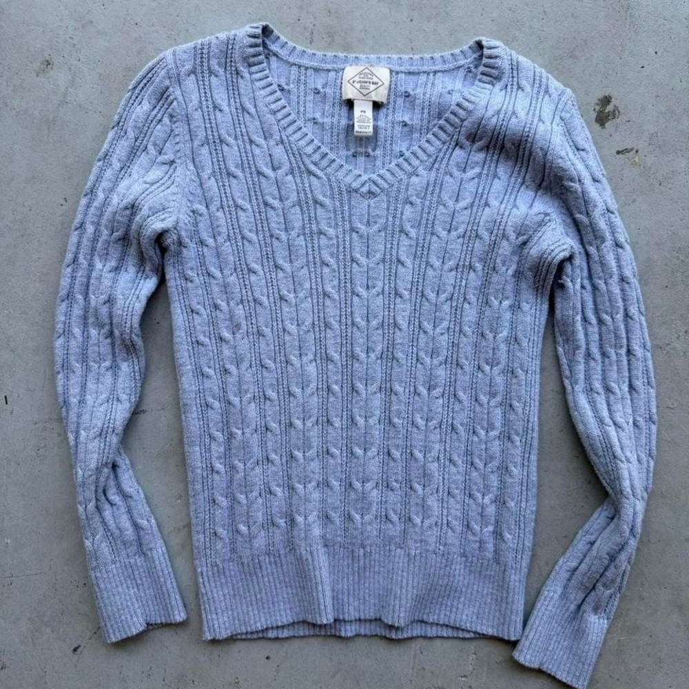 St‎ John's Bay Women's Petite Small Cable Knit Sweater Periwinkle Tennis Prep
